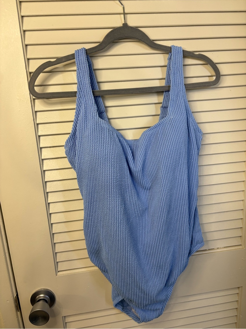 Ribbed Scoop Neck Women’s one Piece Swimsuit- Light Blue 16